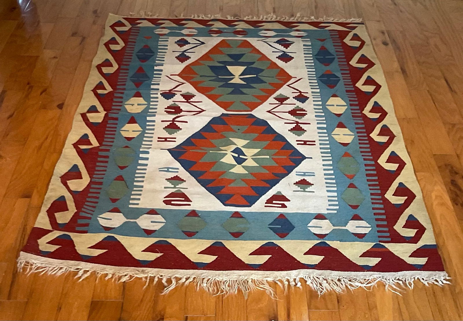 1960s Vintage Colorful Handmade Turkish Kilim Tribal Rug 64" X 43" - 3