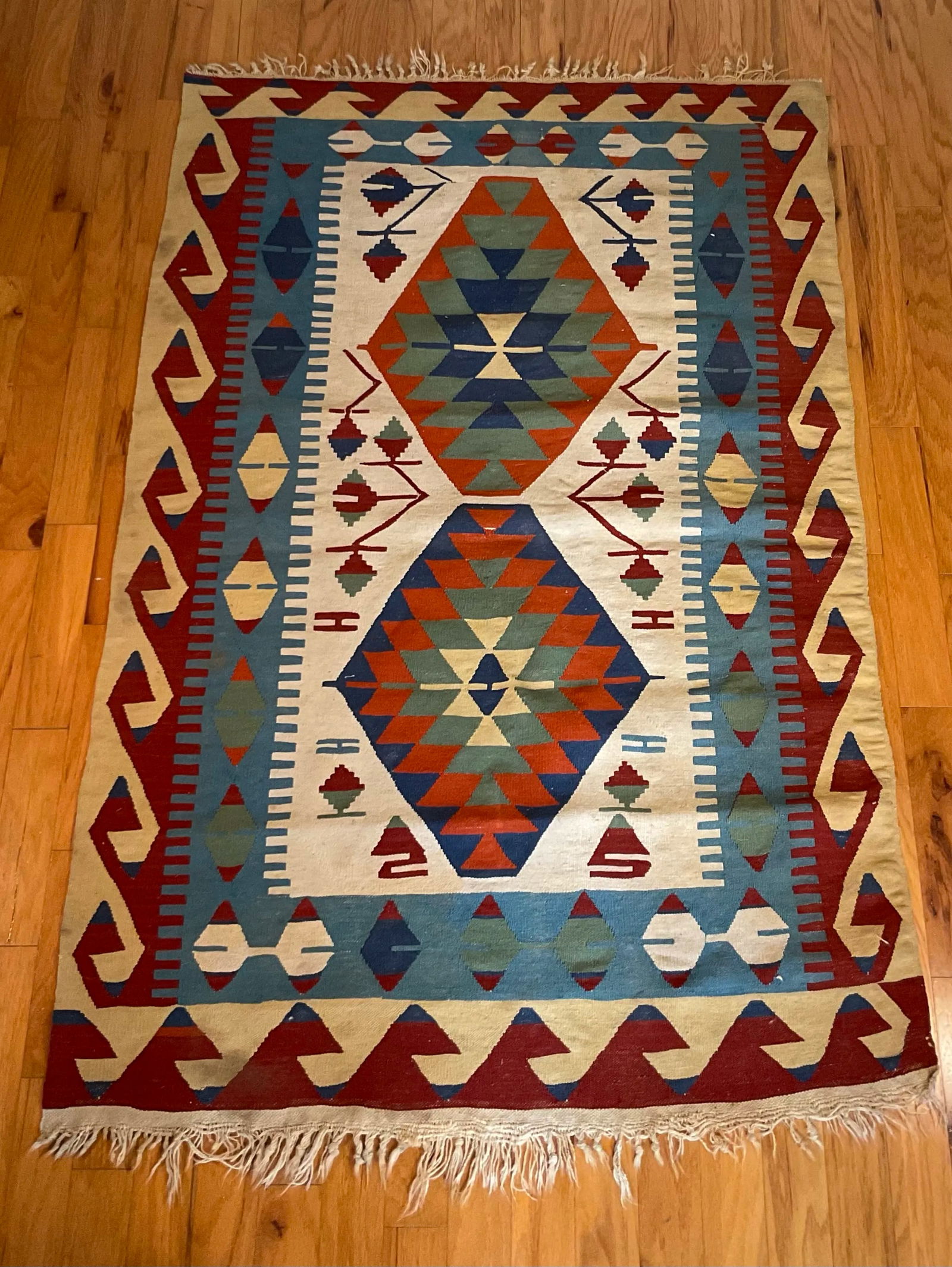 1960s Vintage Colorful Handmade Turkish Kilim Tribal Rug 64" X 43" - 4