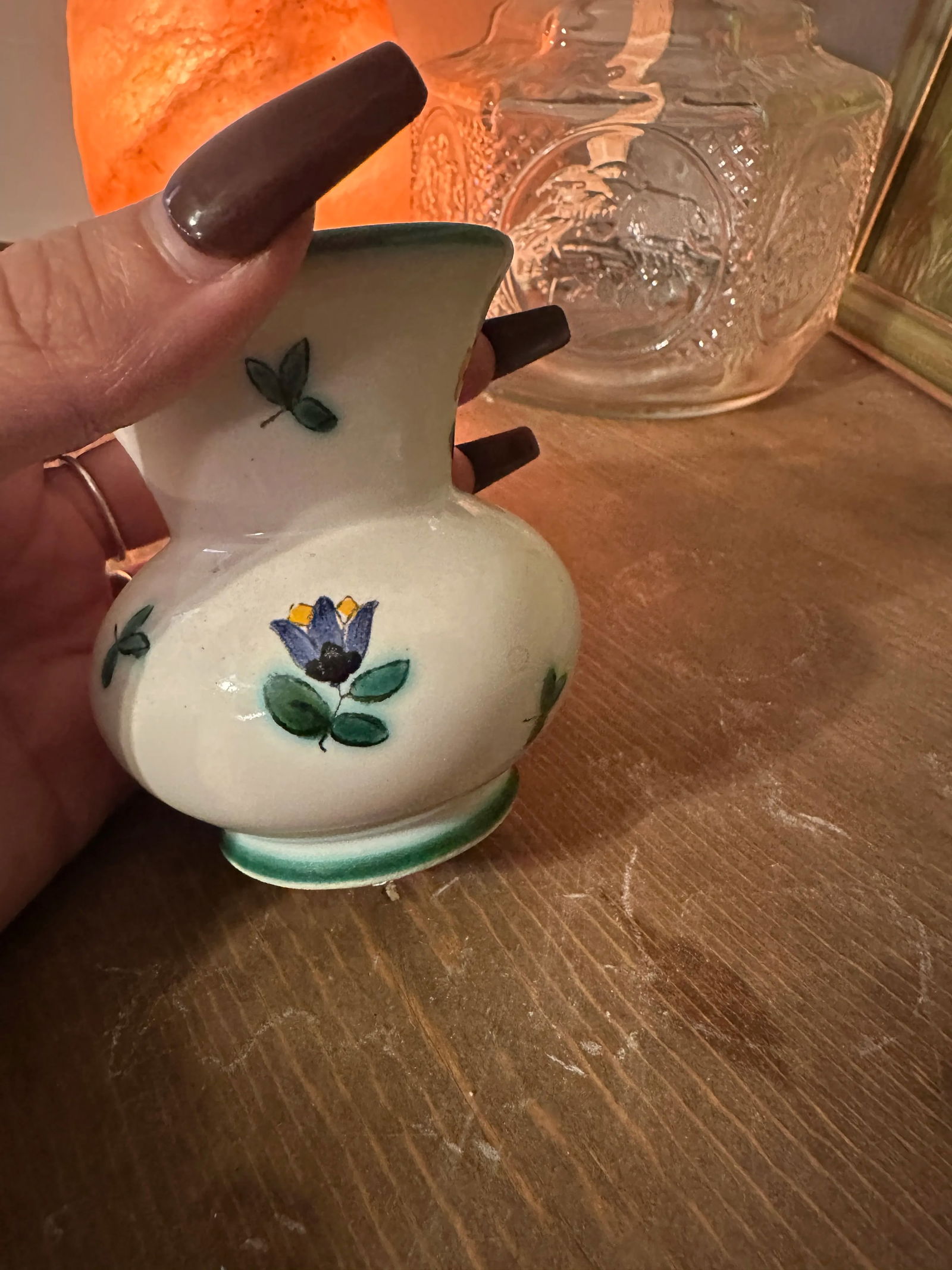 1970s Small Austrian Ceramic Vase With Floral Details - 5