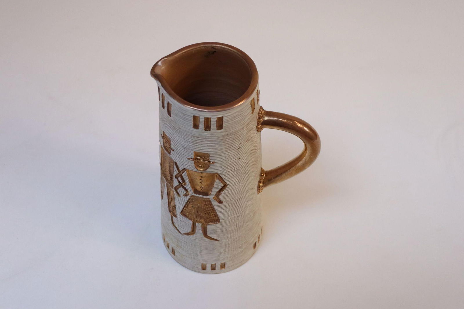 Italian Terracotta Gold Glazed Incised Figural Pitcher by Fratelli Fanciullacci - 3