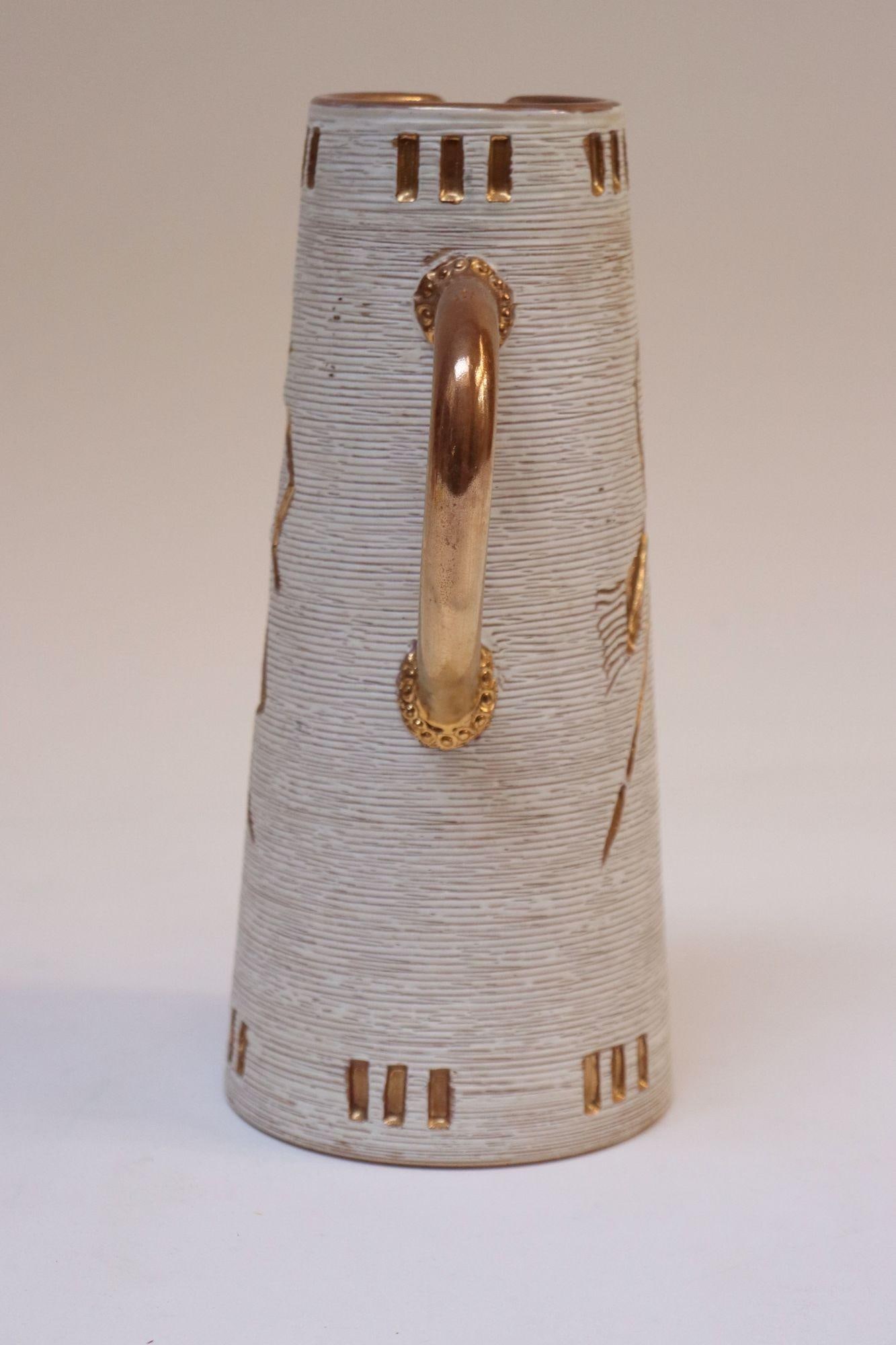 Italian Terracotta Gold Glazed Incised Figural Pitcher by Fratelli Fanciullacci - 5