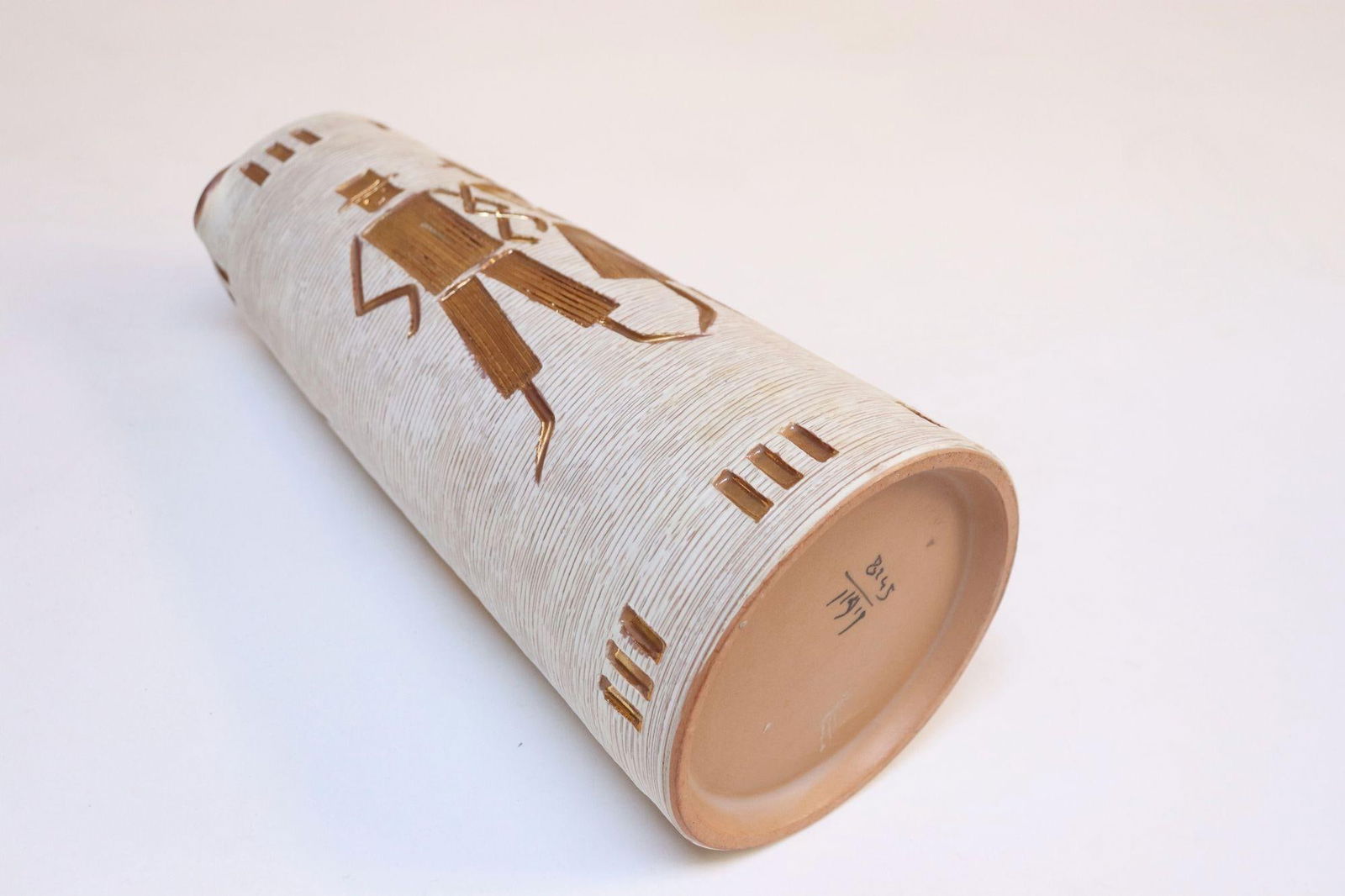 Italian Terracotta Gold Glazed Incised Figural Pitcher by Fratelli Fanciullacci - 6