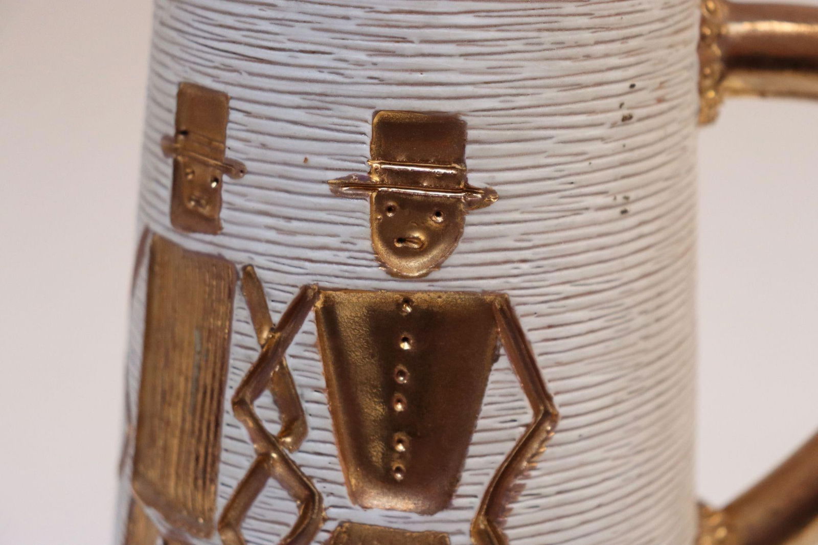 Italian Terracotta Gold Glazed Incised Figural Pitcher by Fratelli Fanciullacci - 8