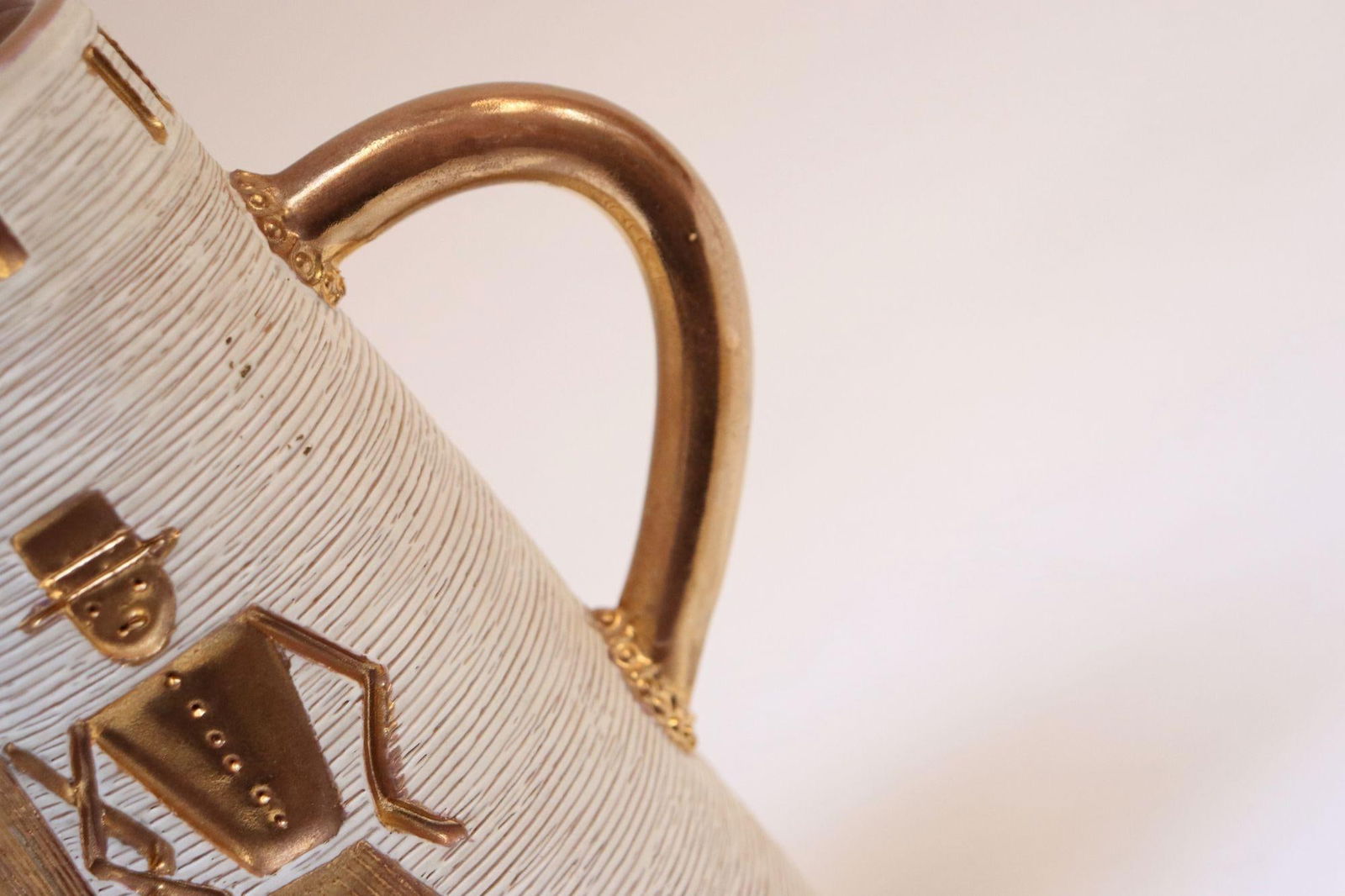 Italian Terracotta Gold Glazed Incised Figural Pitcher by Fratelli Fanciullacci - 9