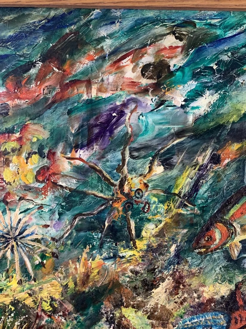 1960s Ludwik a Smialkowski Modernist Life in the Sea Oil on Board Painting - 10