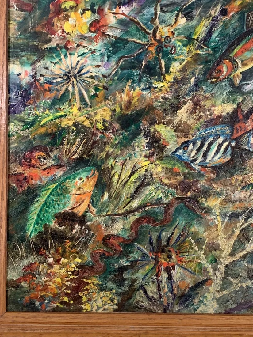 1960s Ludwik a Smialkowski Modernist Life in the Sea Oil on Board Painting - 5