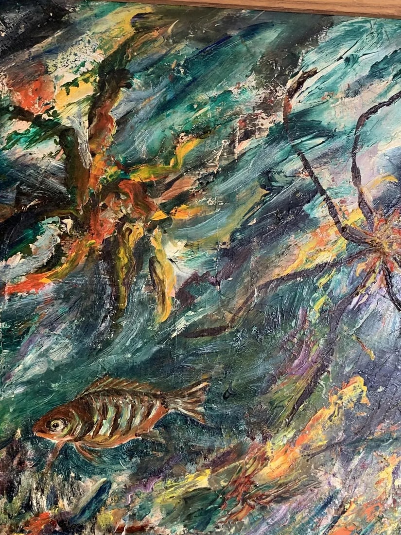 1960s Ludwik a Smialkowski Modernist Life in the Sea Oil on Board Painting - 6