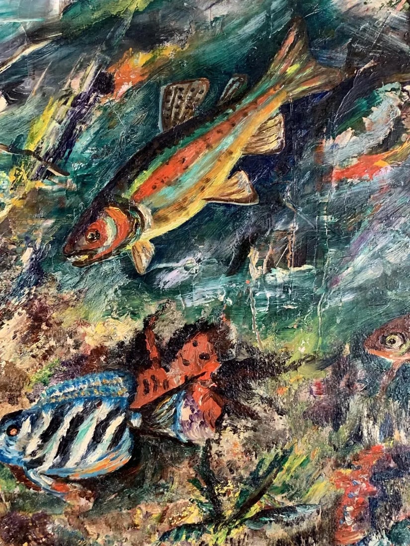 1960s Ludwik a Smialkowski Modernist Life in the Sea Oil on Board Painting - 9