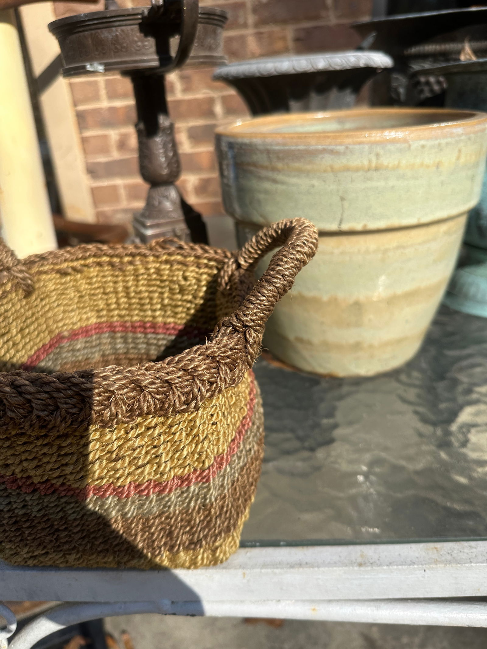 1970s Colorful Wicker Square Basket - 3