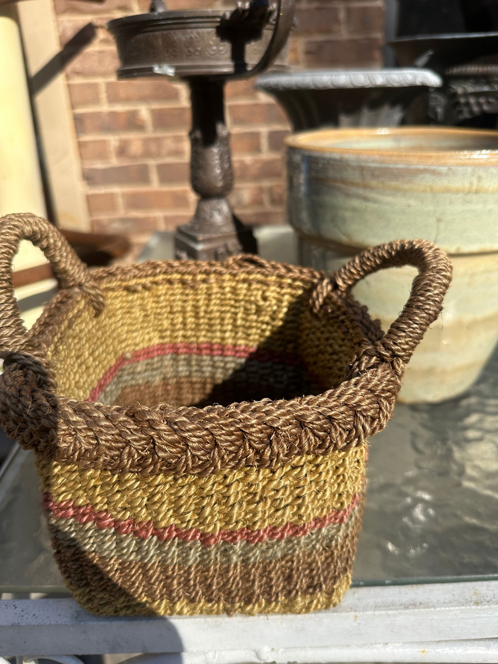 1970s Colorful Wicker Square Basket - 5