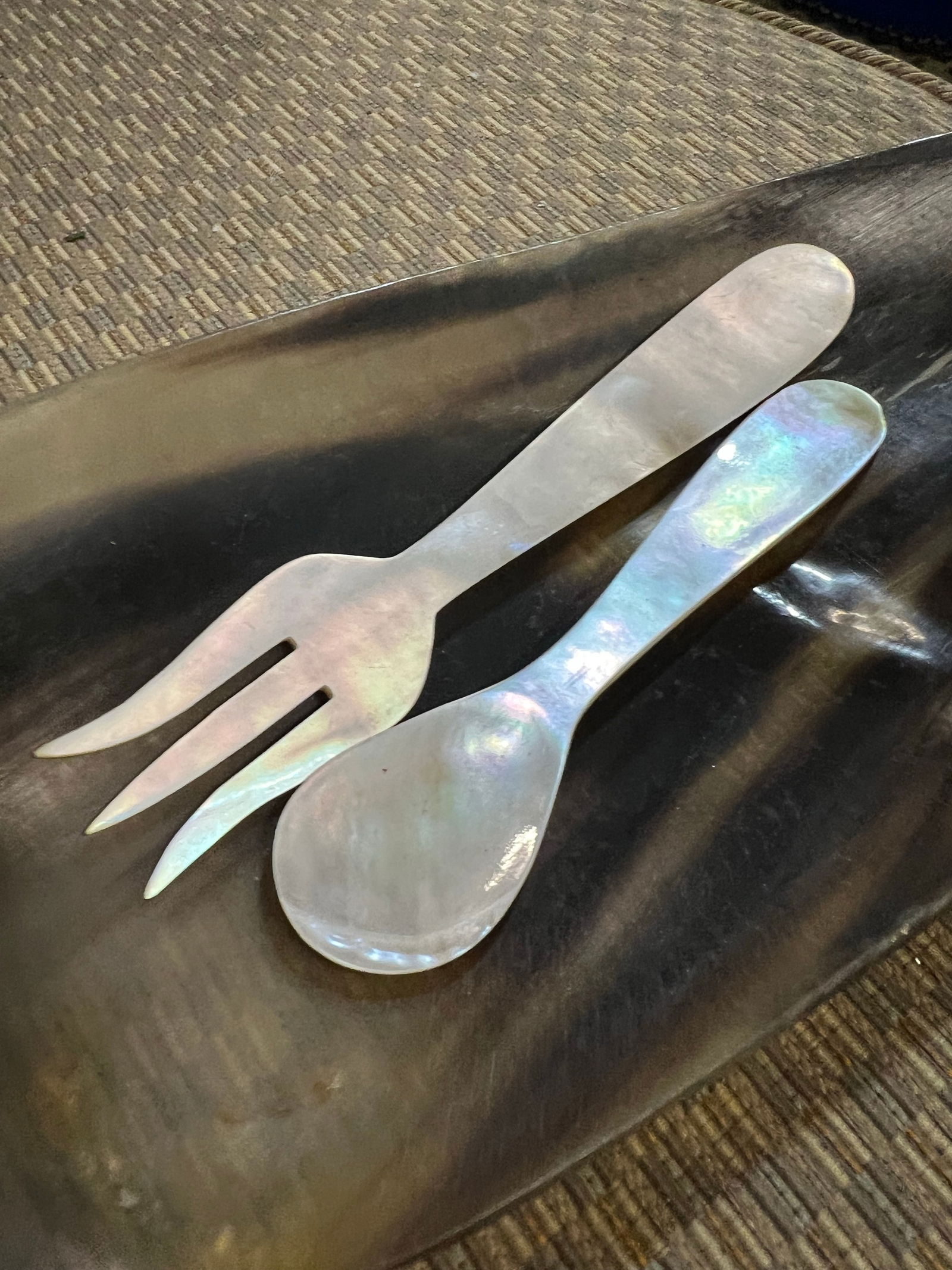 Pair of 1970s Mother-Of-Pearl Small Fork and Spoon - 3