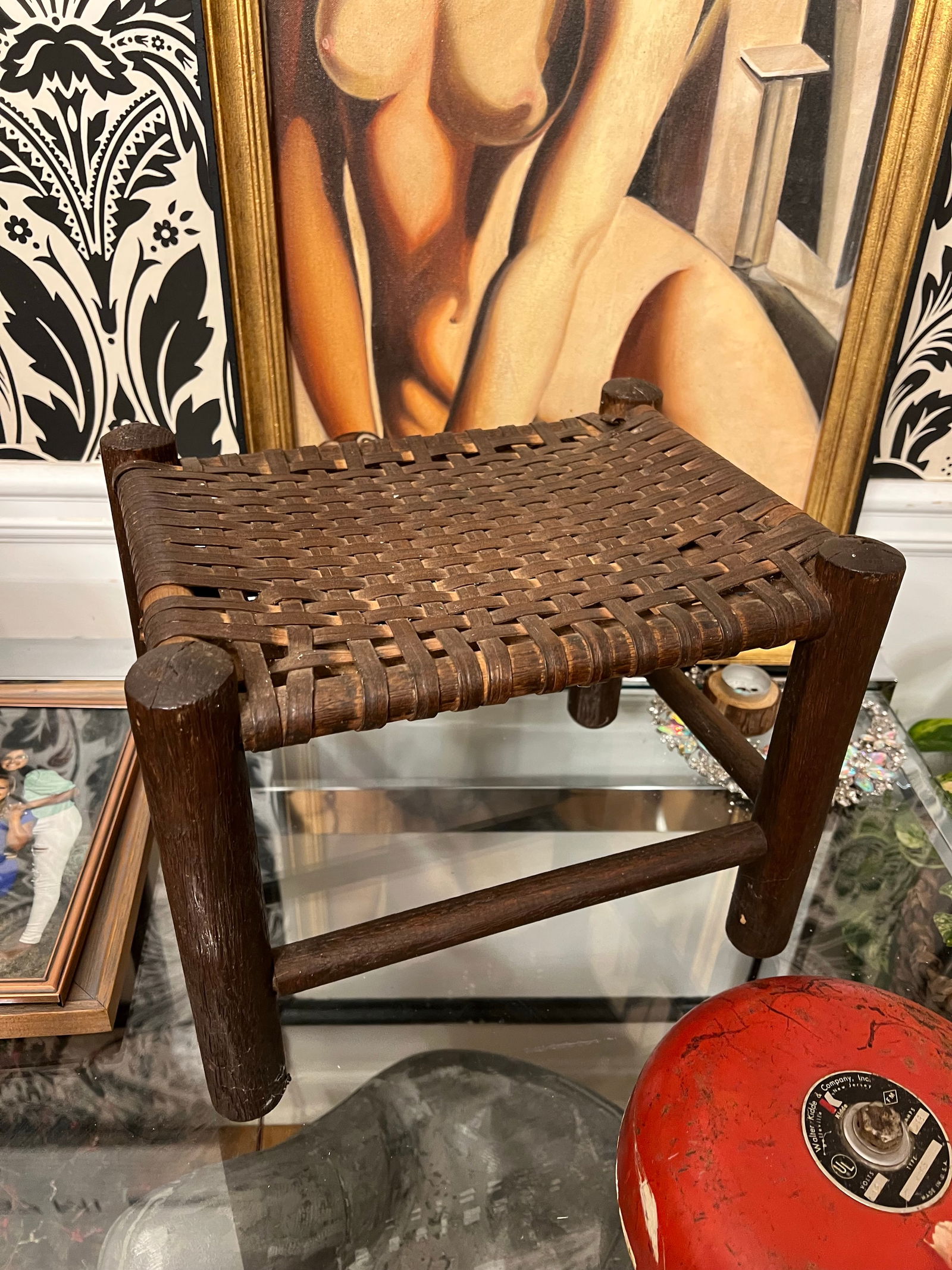 1970s Small Dark Brown Wooden Stool - 4