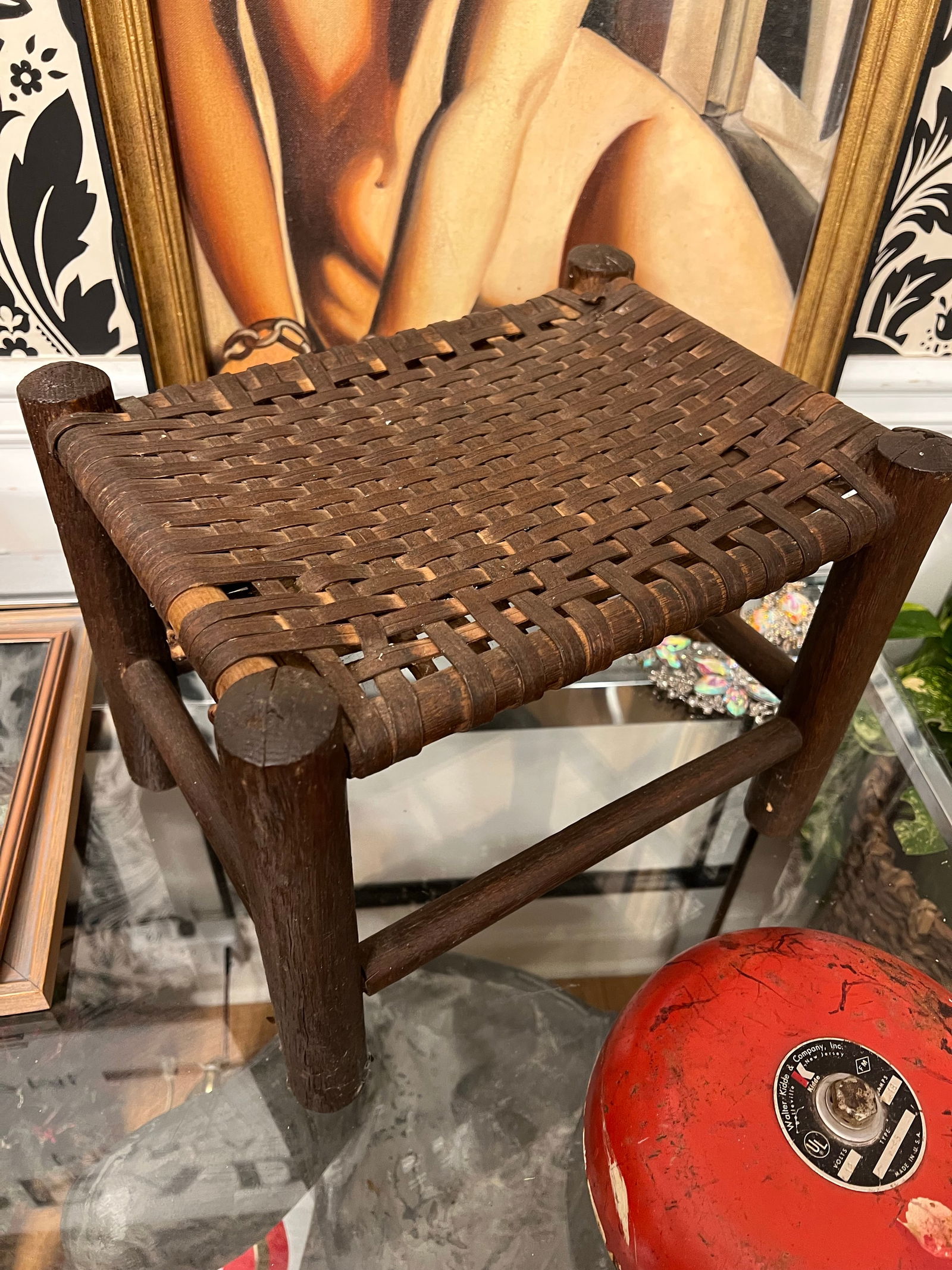 1970s Small Dark Brown Wooden Stool - 5