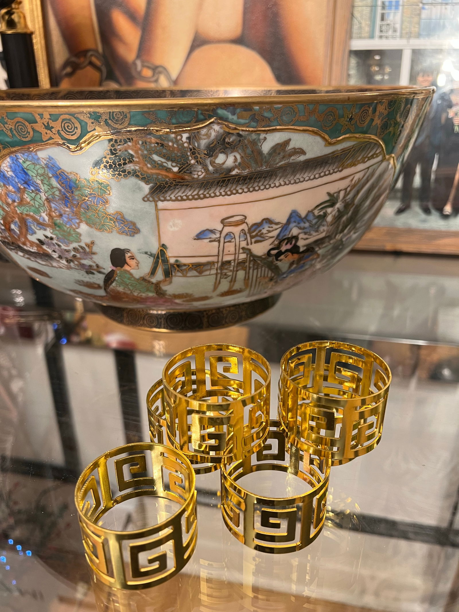 Collection of Greek Key Gold Napkin Rings- Set of 61970s - 2