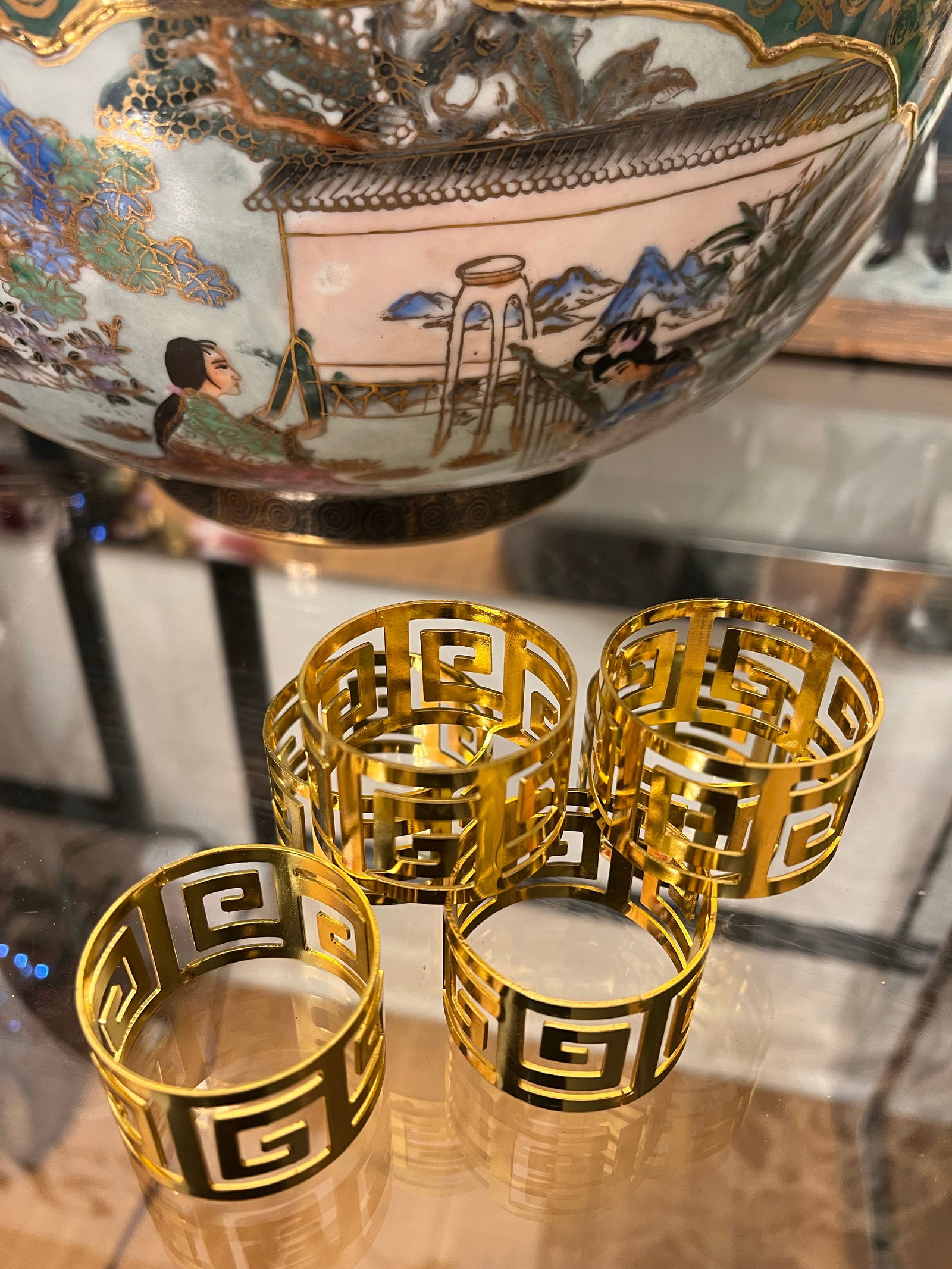 Collection of Greek Key Gold Napkin Rings- Set of 61970s - 3