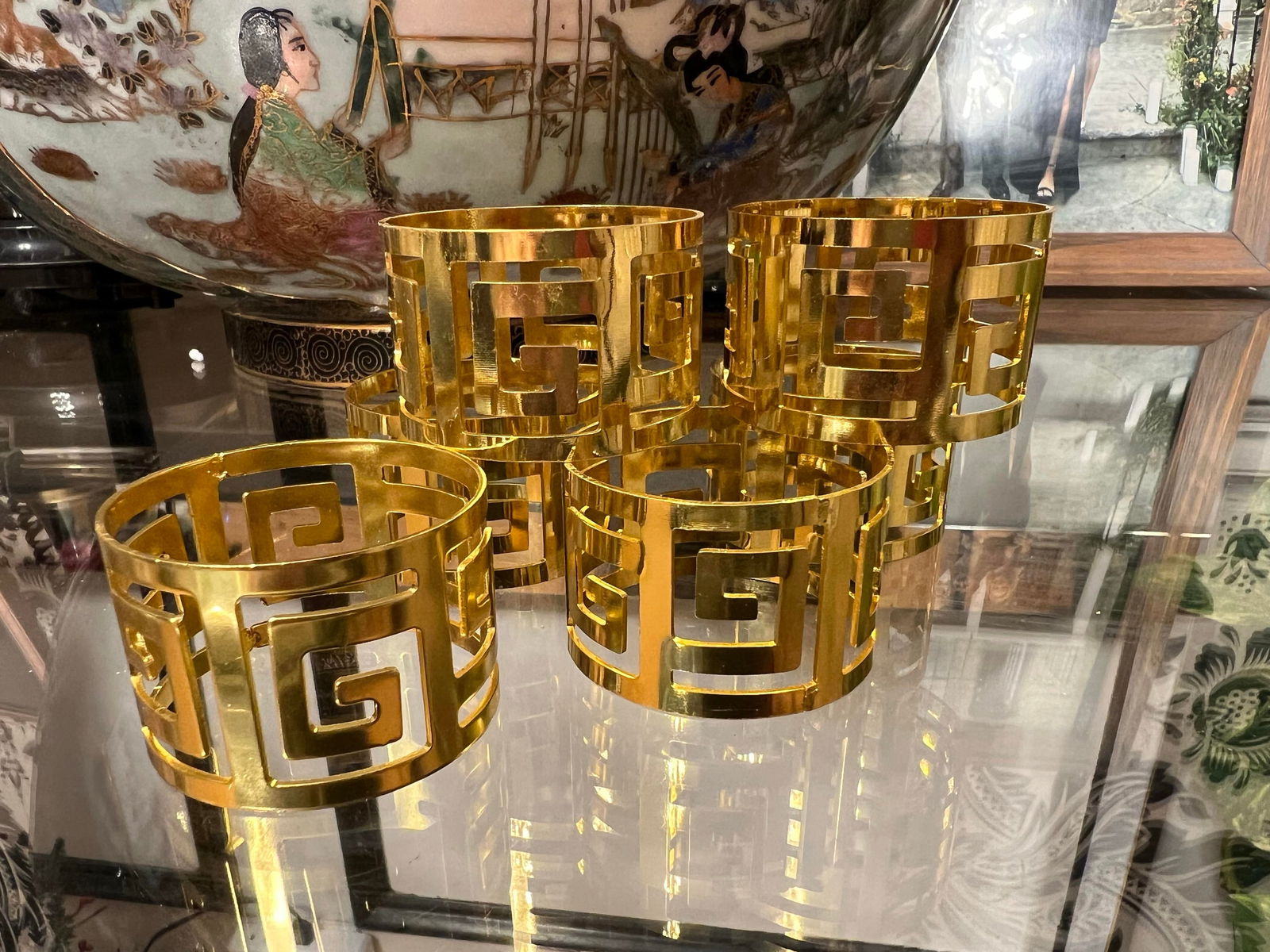 Collection of Greek Key Gold Napkin Rings- Set of 61970s - 5
