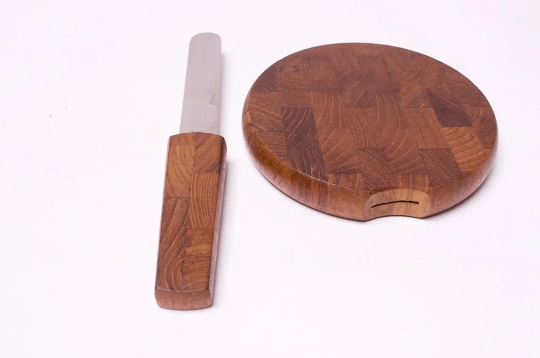 1970s Staved Teak Cutting Board With Knife by Dansk Designs - 6