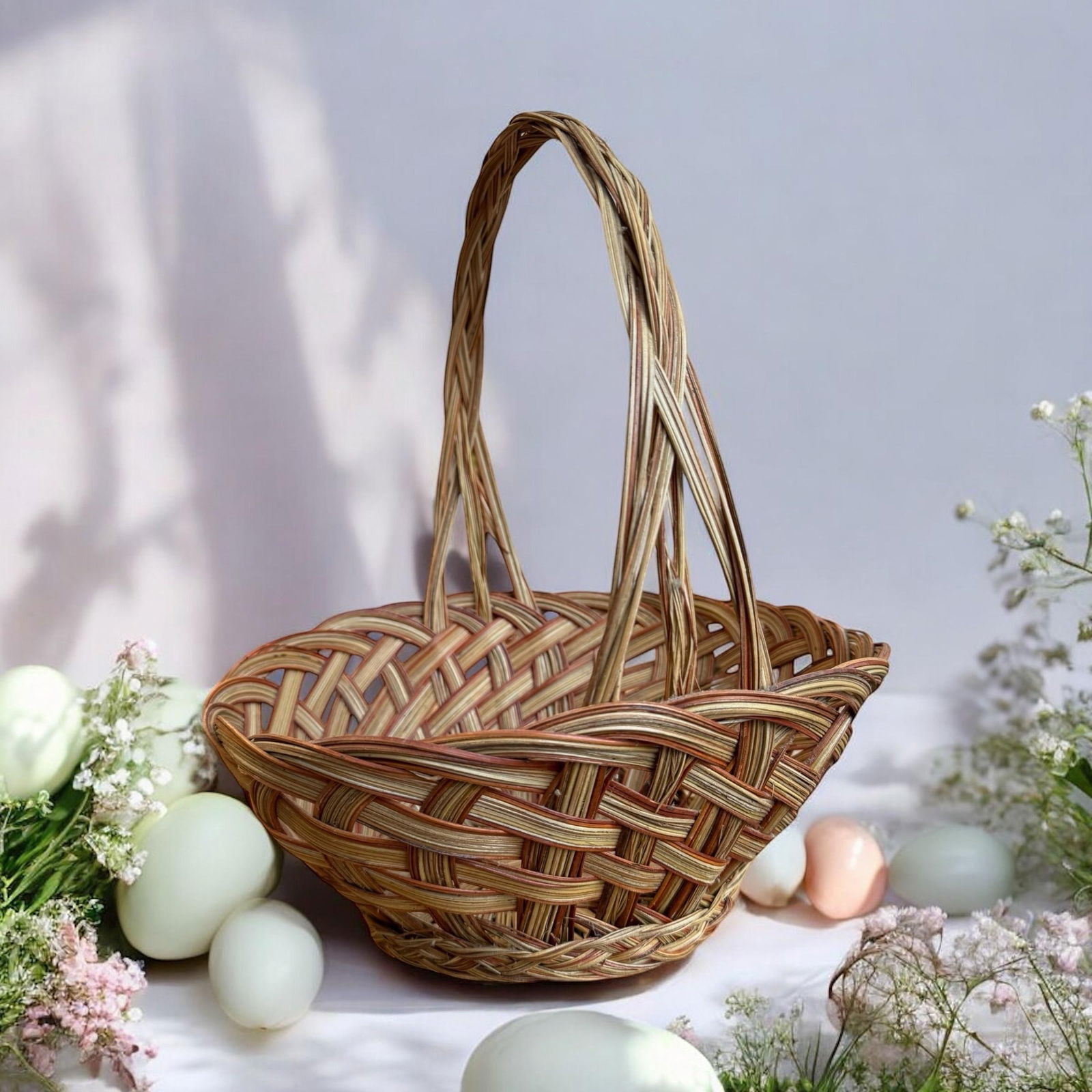Late 20th Century Woven Wicker Reed Tonal Basket - 2