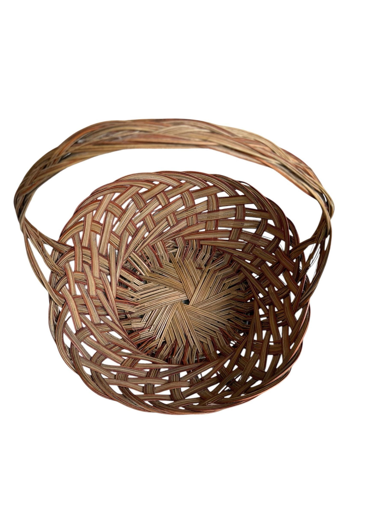 Late 20th Century Woven Wicker Reed Tonal Basket - 3