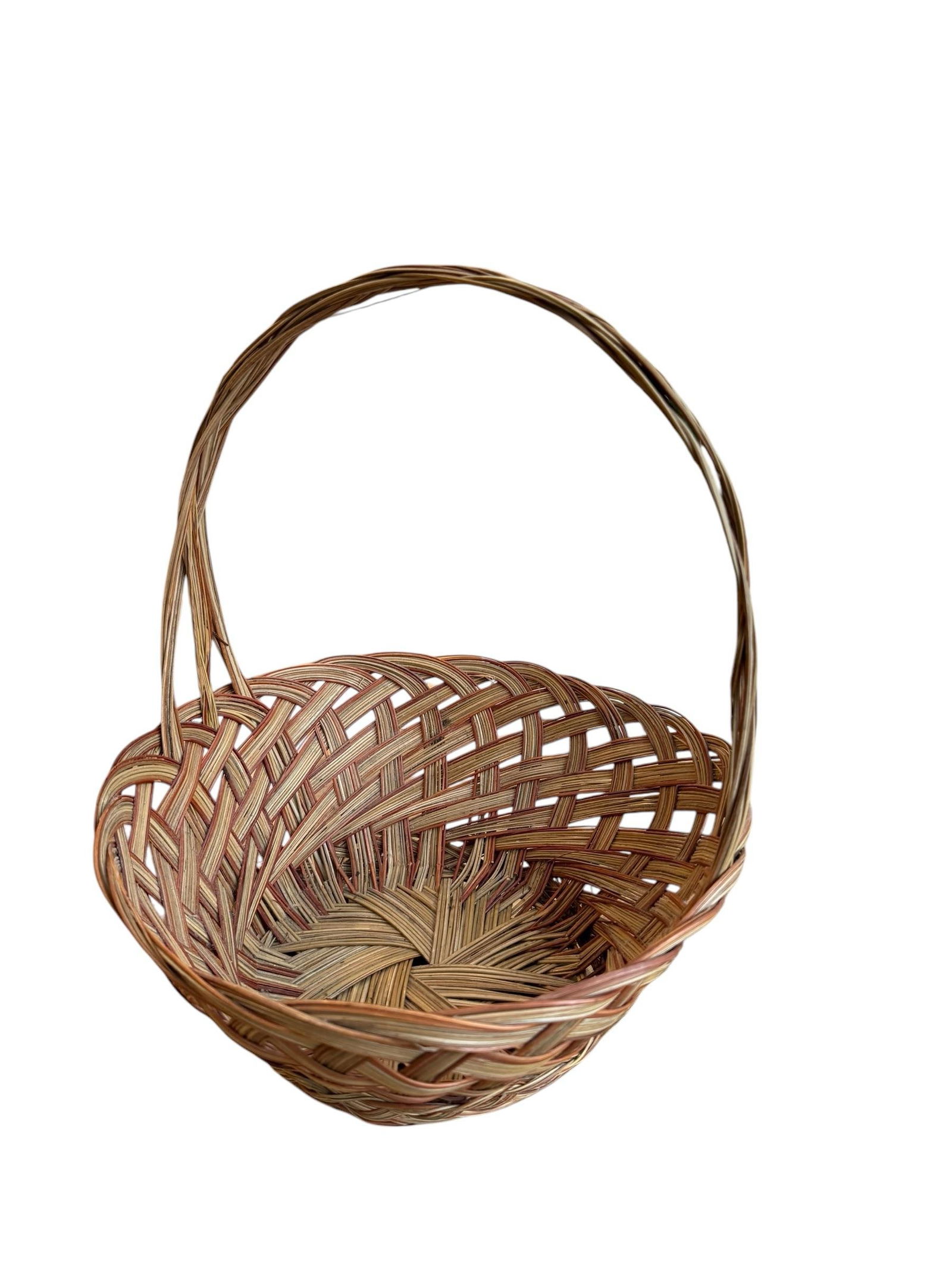 Late 20th Century Woven Wicker Reed Tonal Basket - 4