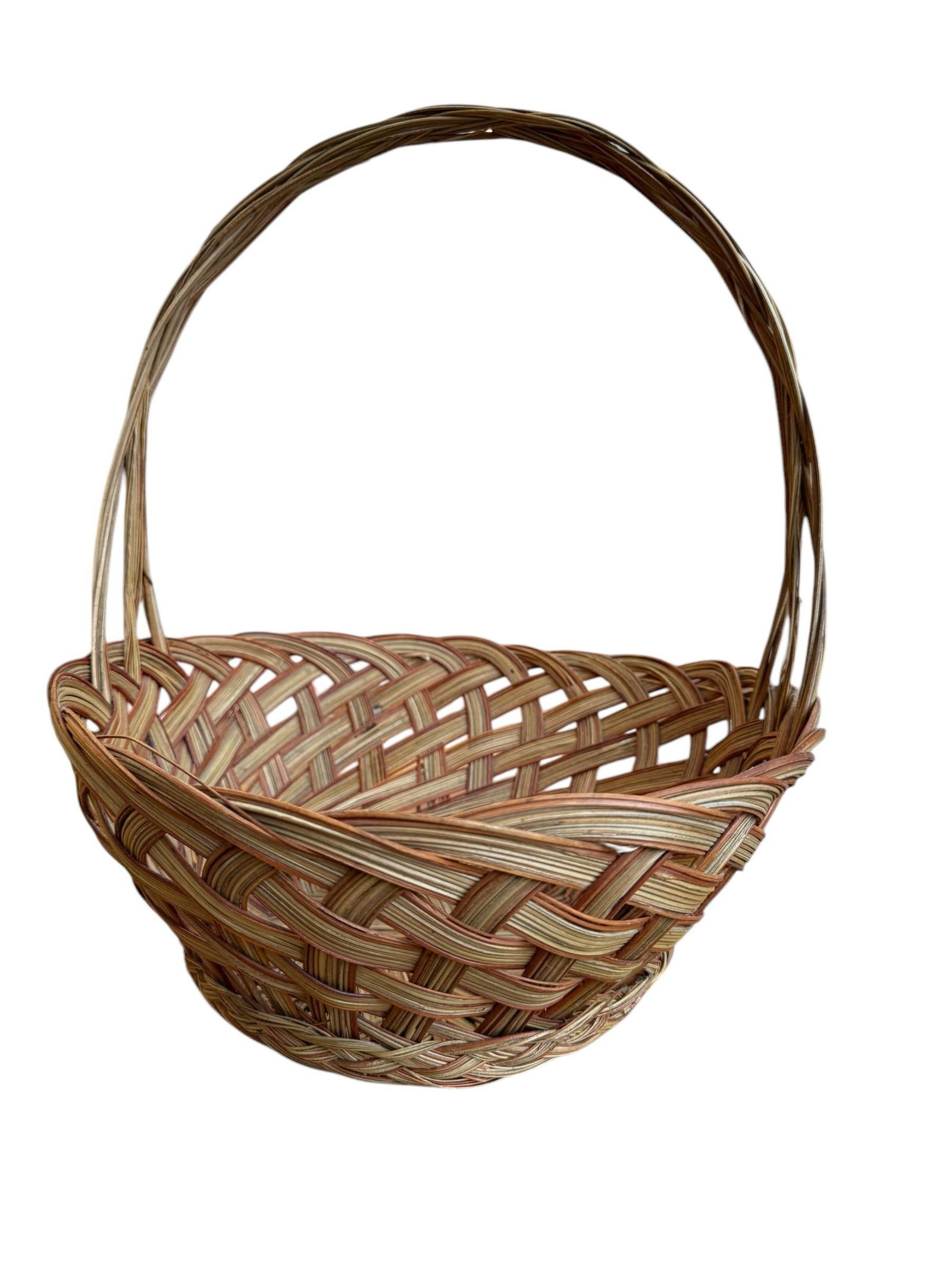 Late 20th Century Woven Wicker Reed Tonal Basket - 6
