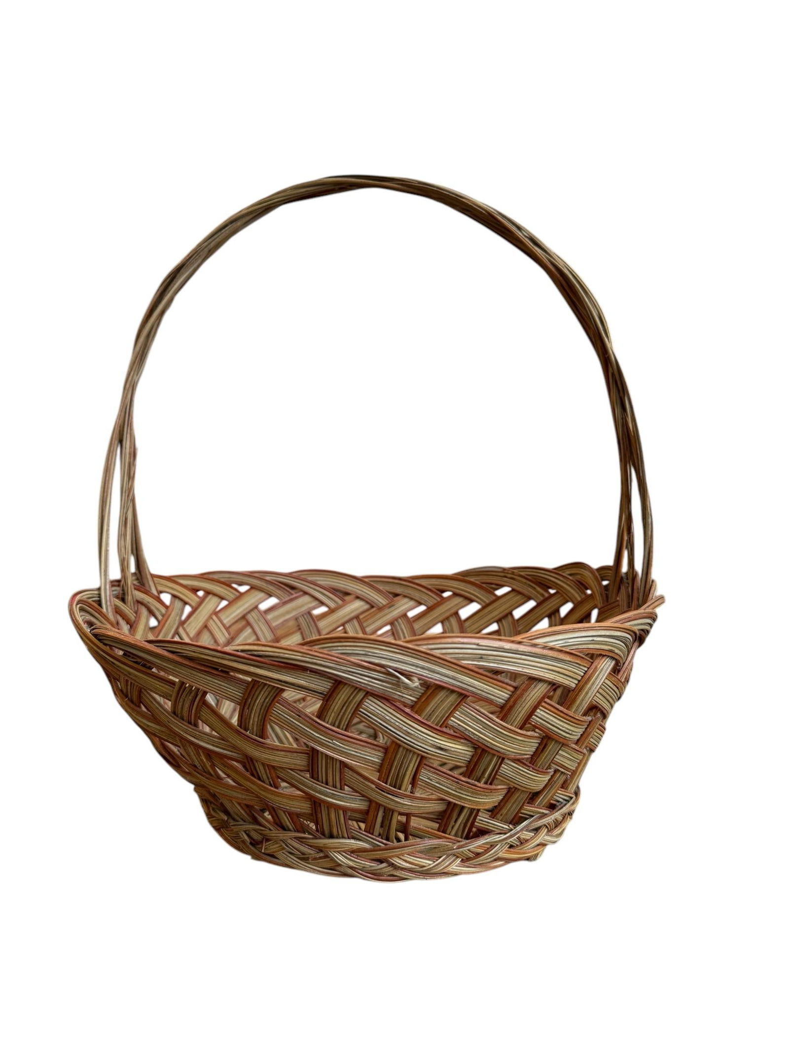Late 20th Century Woven Wicker Reed Tonal Basket - 7