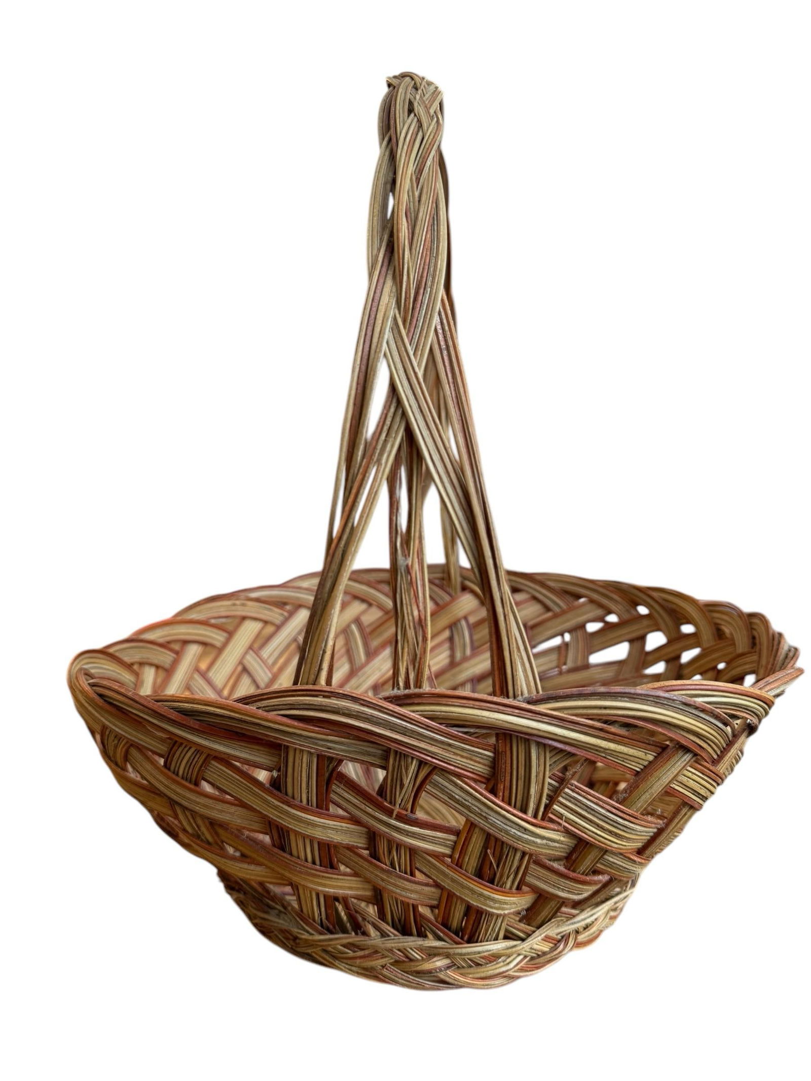 Late 20th Century Woven Wicker Reed Tonal Basket - 8