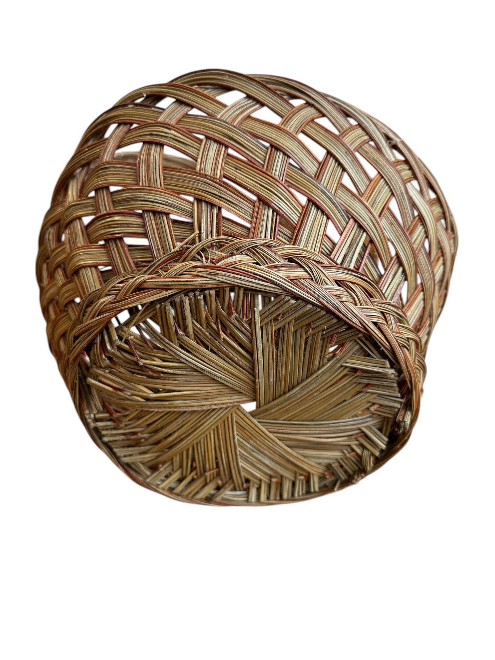 Late 20th Century Woven Wicker Reed Tonal Basket - 9