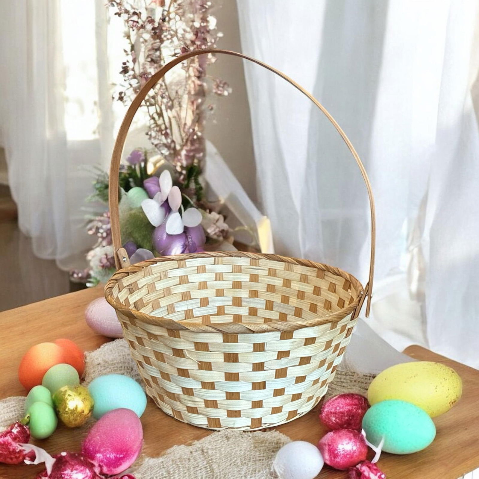 Basket Natural Split Reed Woven Two Tone - 2