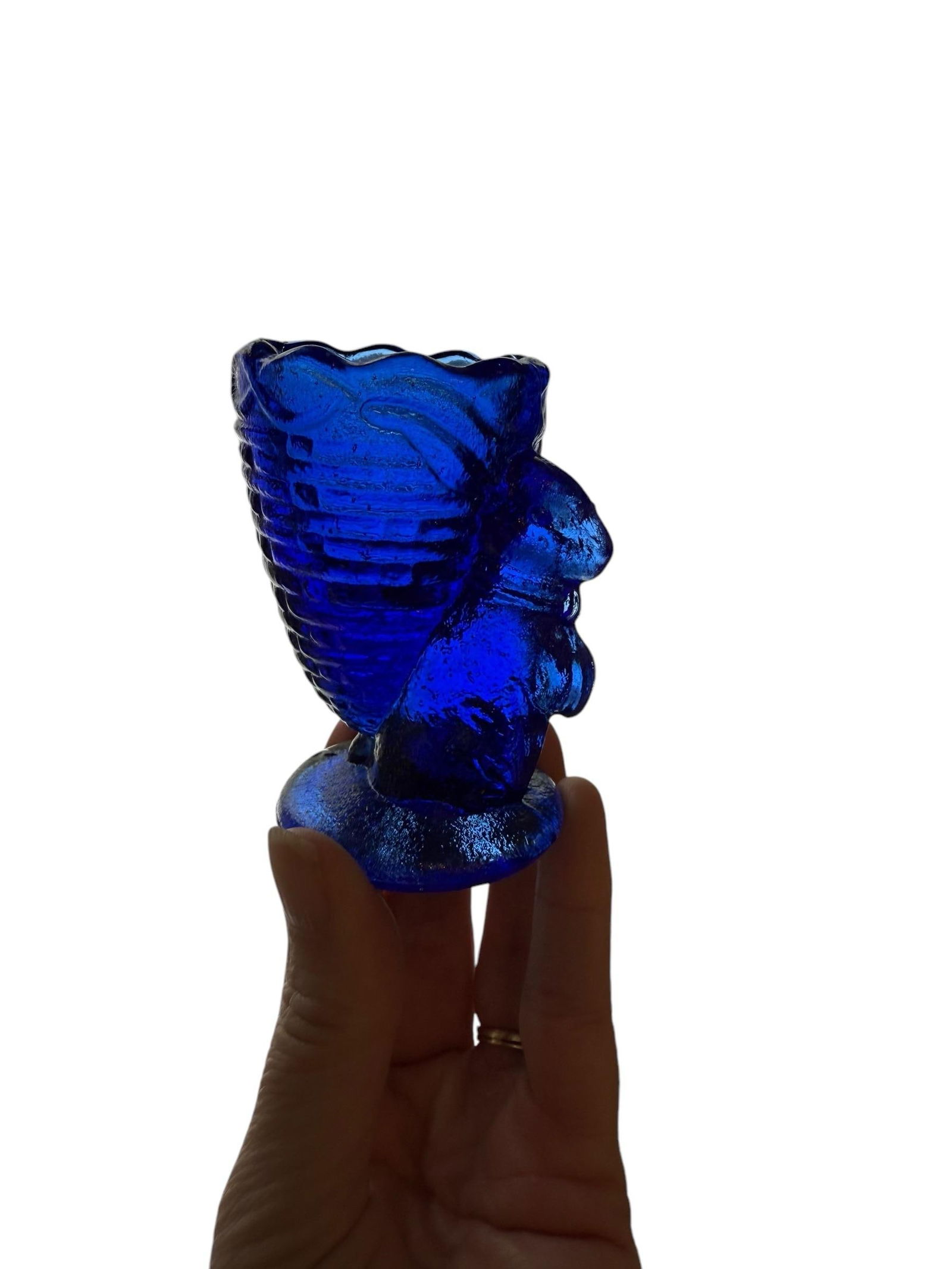 Mid 20th Century Fenton Blue Glass Easter Bunny Tiny Vase Toothpick Holder - 2