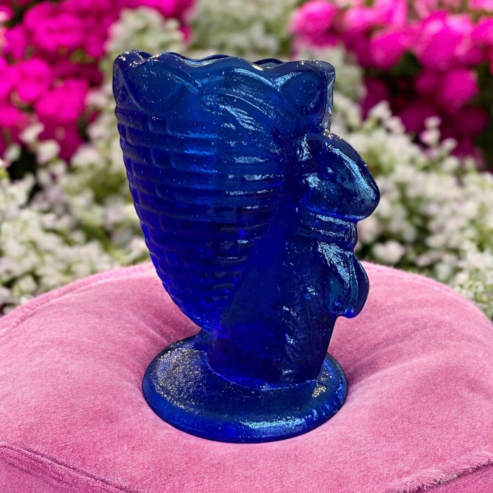 Mid 20th Century Fenton Blue Glass Easter Bunny Tiny Vase Toothpick Holder - 3