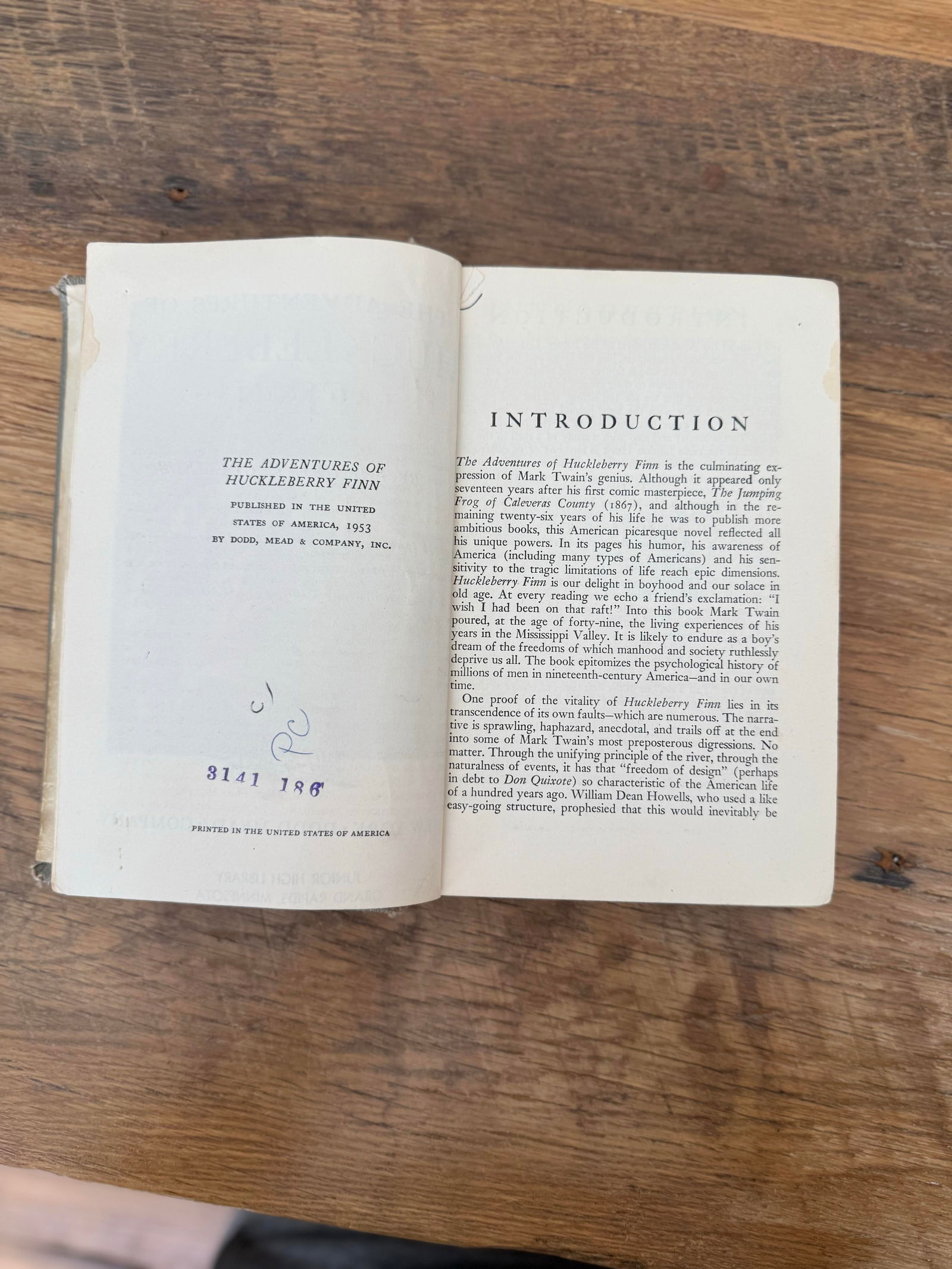 1953 The Adventures of Huckleberry Finn by Samuel Clemens Hardcover School Library Book - 3