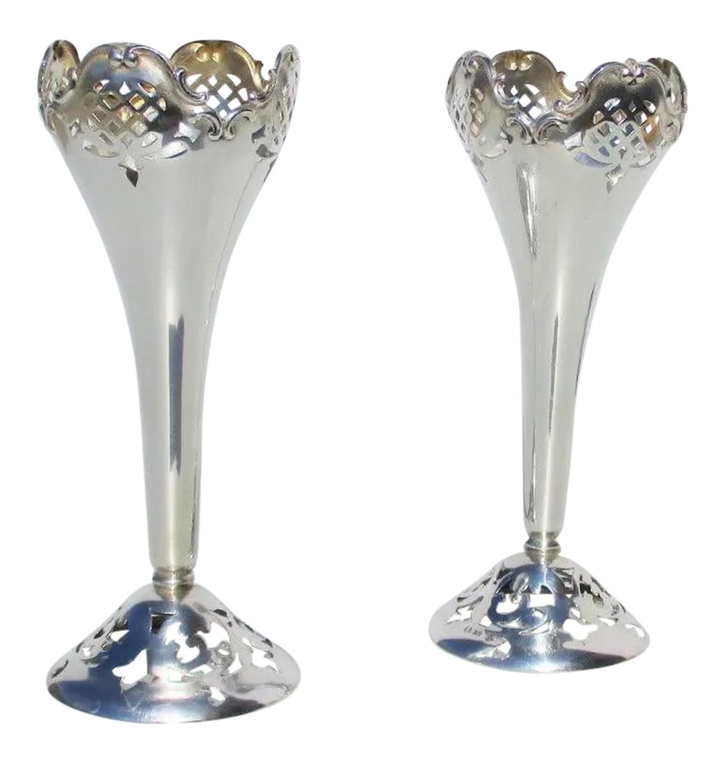 German 800 Silver Flower Vases - a Pair (1 of 6)