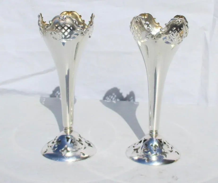 German 800 Silver Flower Vases - a Pair - 2