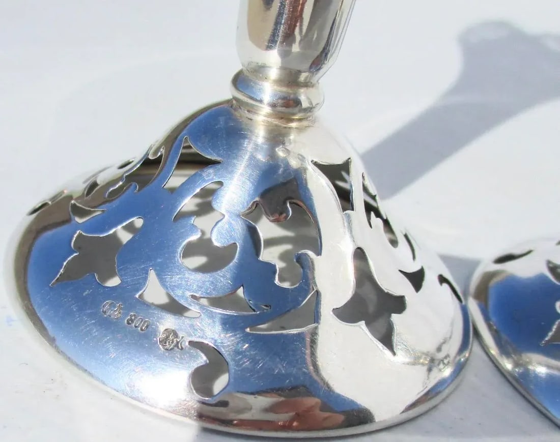 German 800 Silver Flower Vases - a Pair - 3