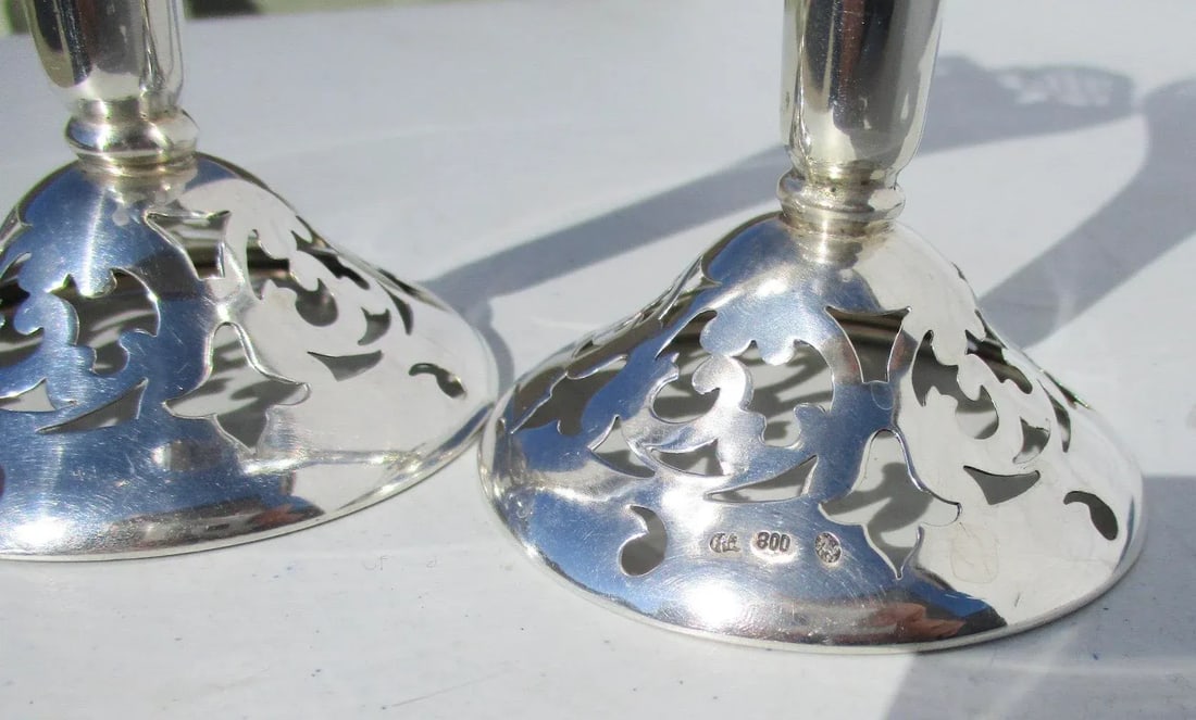 German 800 Silver Flower Vases - a Pair - 4