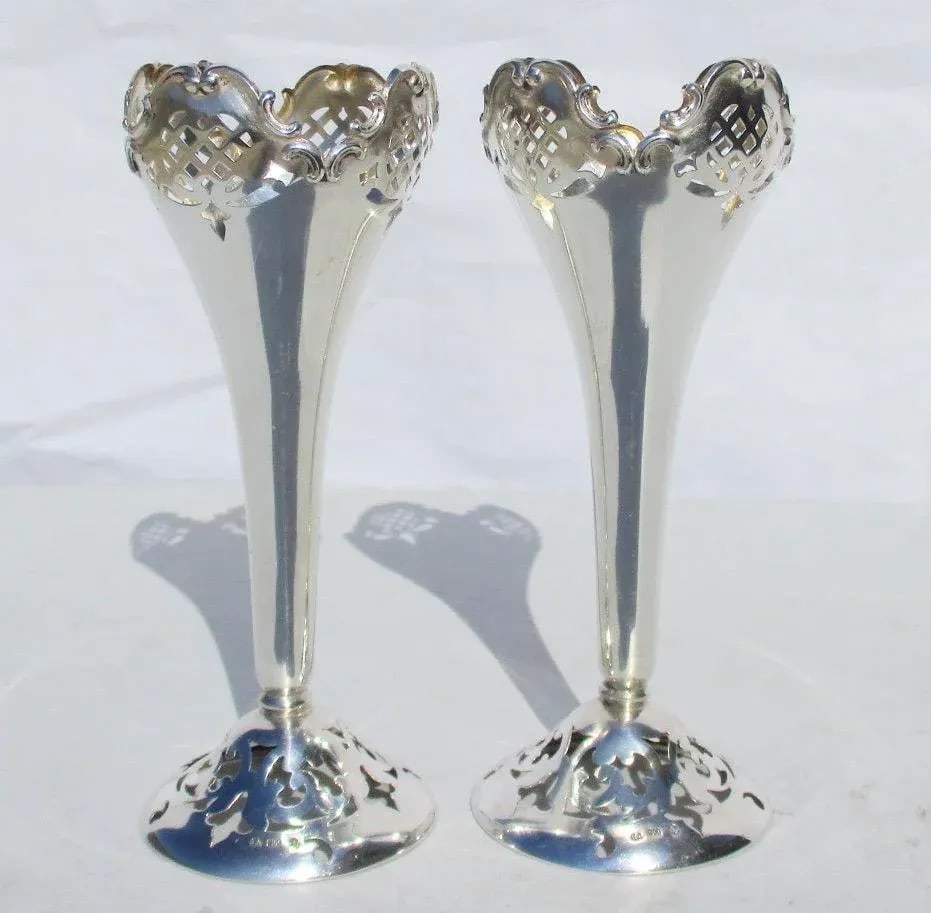 German 800 Silver Flower Vases - a Pair - 5