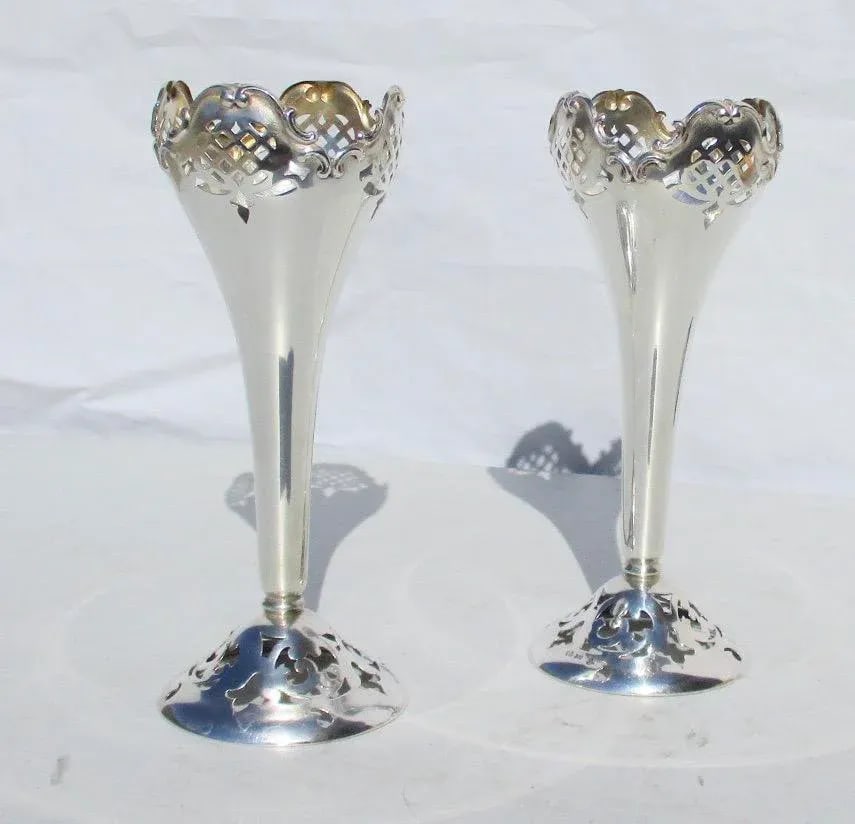 German 800 Silver Flower Vases - a Pair - 6