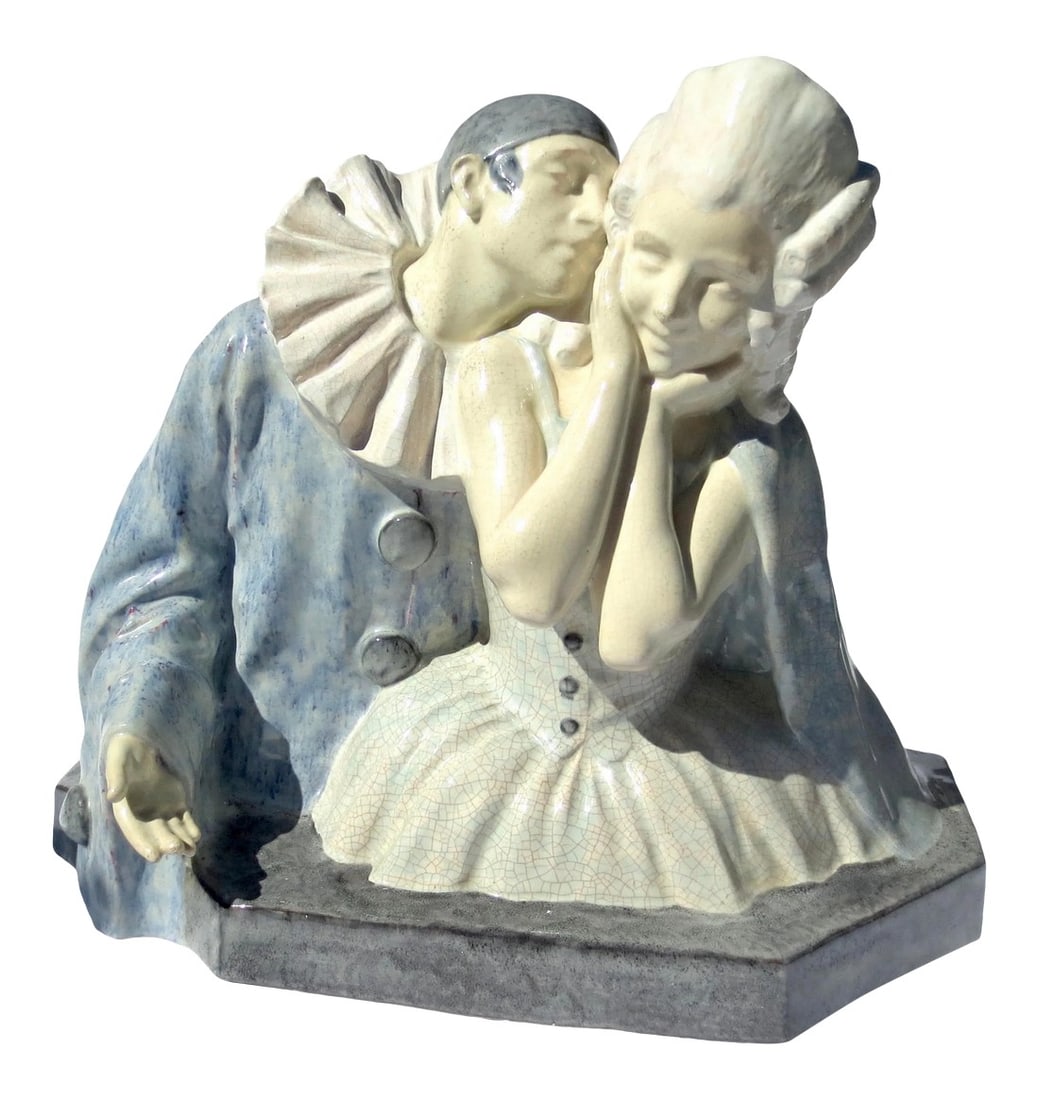 Fanny Rozet and Marcel Guillard Sculpture of Pierrot and Pierette by Etling 1920s (1 of 11)