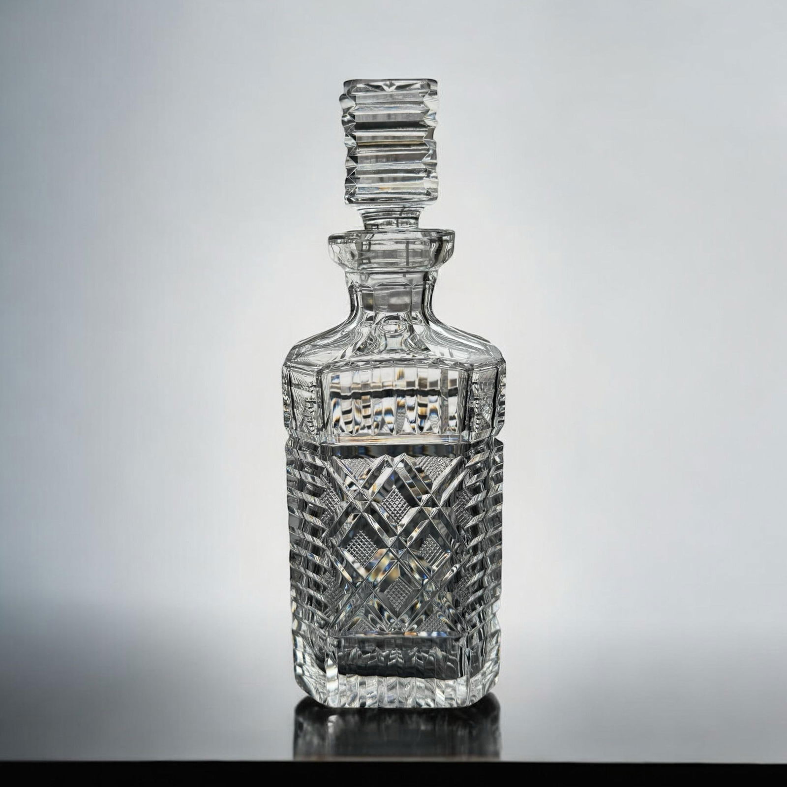 Vintage Bourbon Waterford Crystal Strawberry Square Master Cutter Spirit Decanter & Silver-Plate Tag - 3