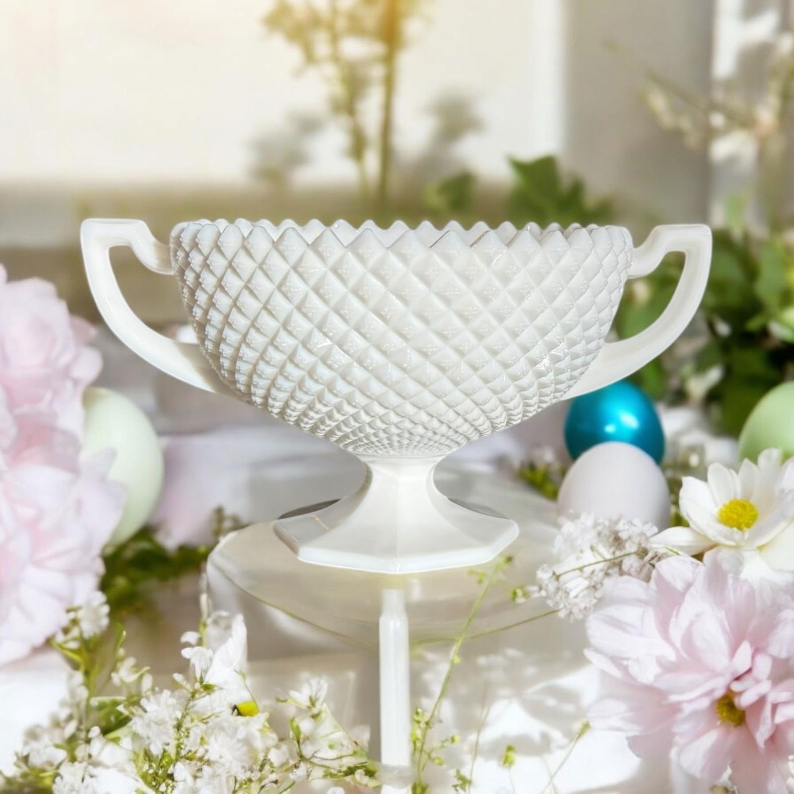 Mid 20th Century Westmoreland Trophy Diamond Hobnail Compote Pedestal Bowl - 6