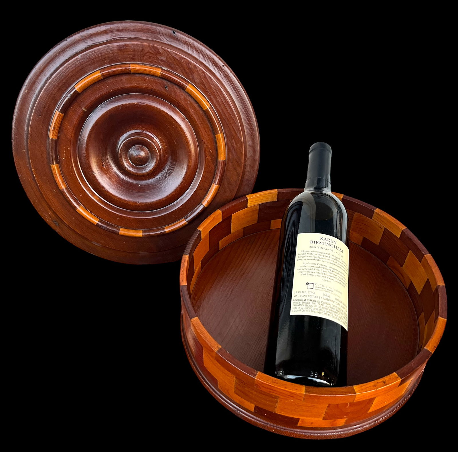 Large 1930s Handmade Parquetry Marquetry Wooden Round Arts and Crafts Style Lidded Box - 3