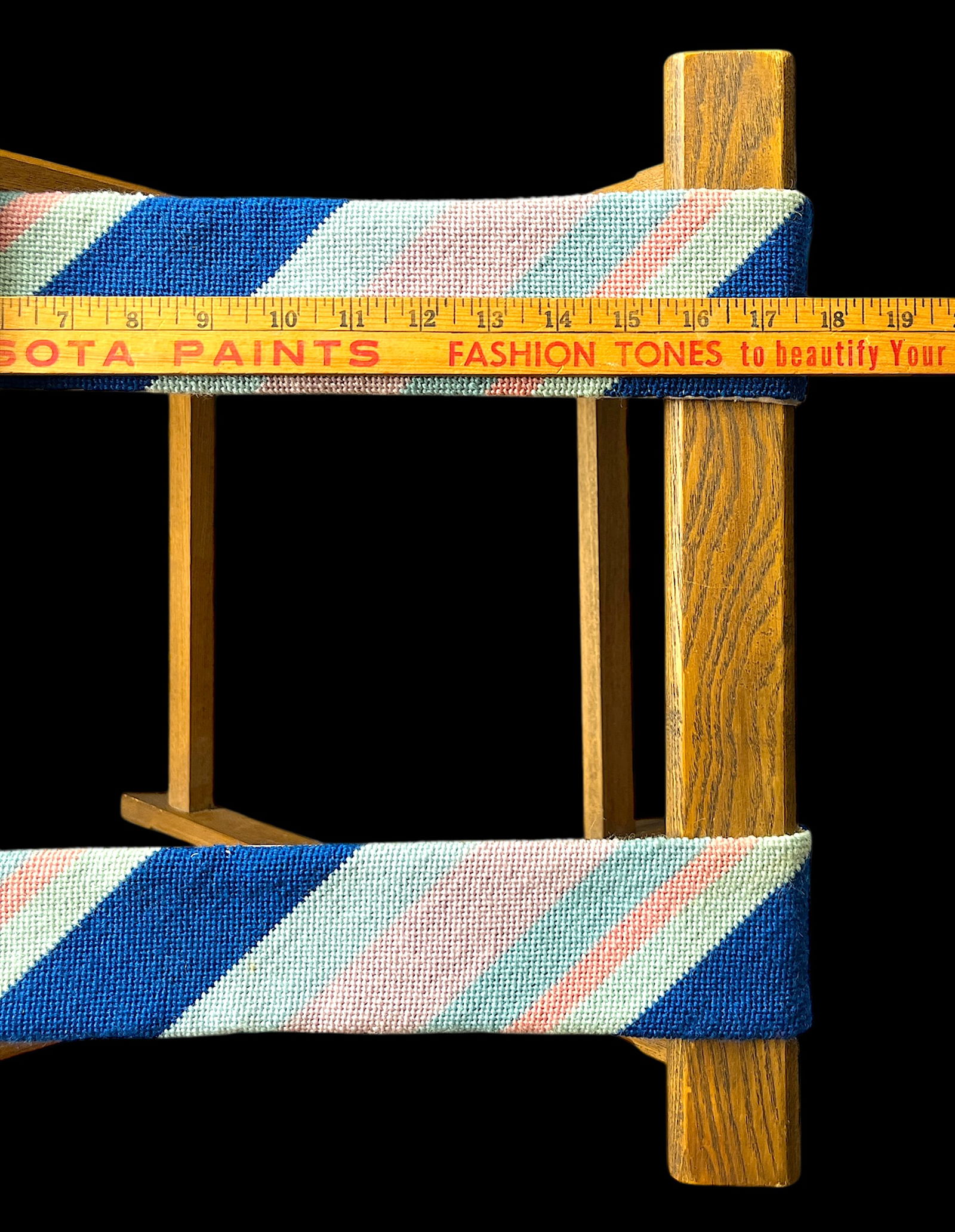 1980s Vintage Striped Needle Point Wooden Luggage Rack - 7