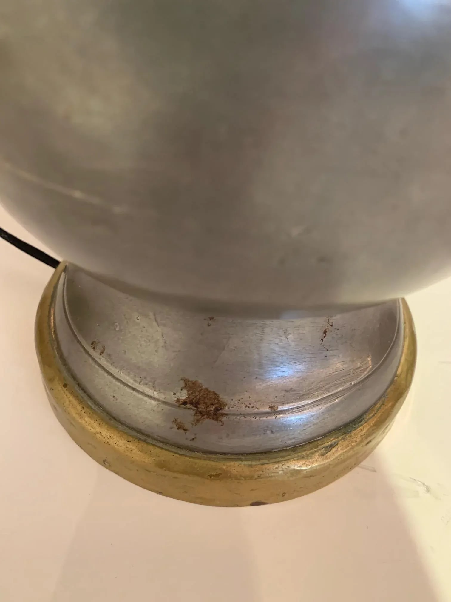 Pewter and Brass Table Lamps With Custom Shades - a Pair - 3