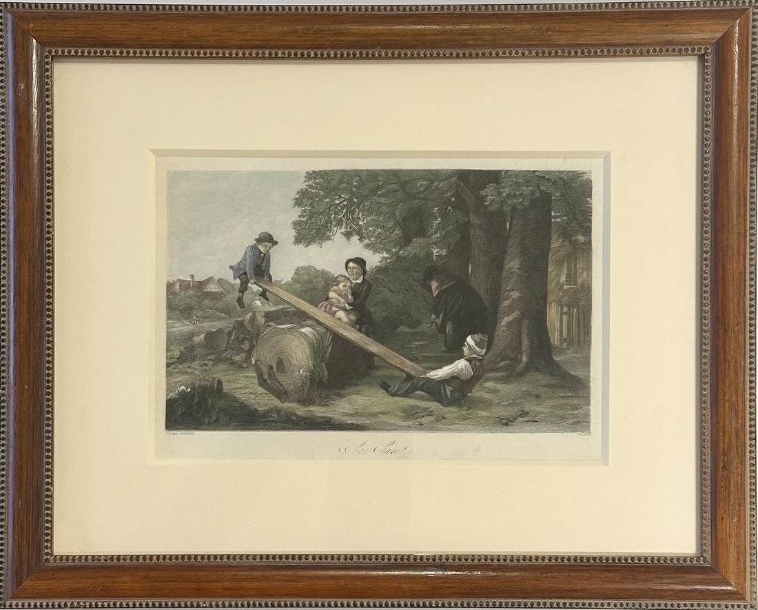 See Saw, Original Framed Engraving, C. 1850 (1 of 6)