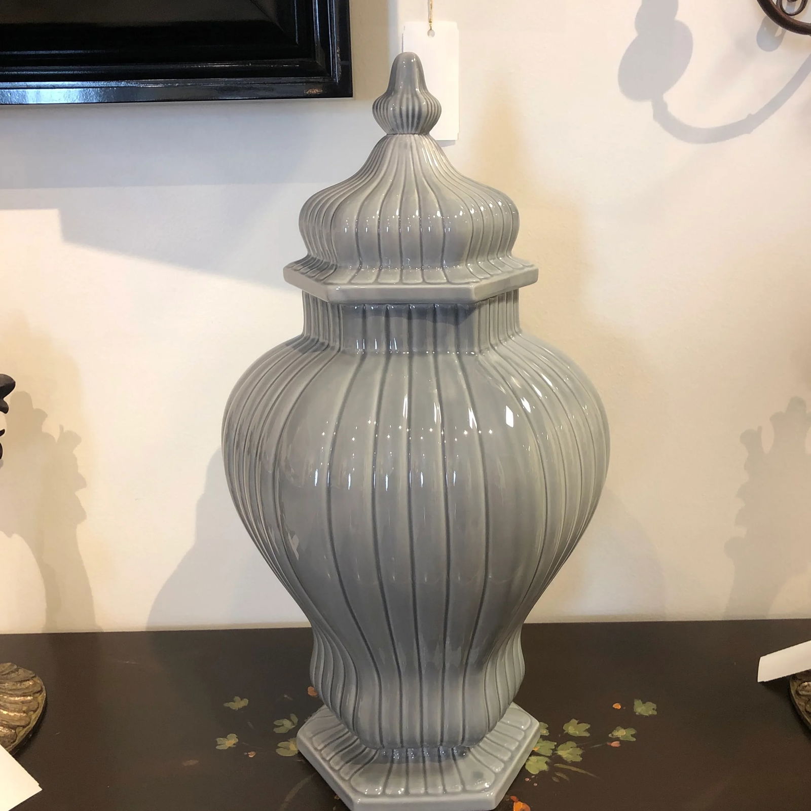 Vintage Italian Grey Ceramic Vase With Lid and Fluted Design - 12