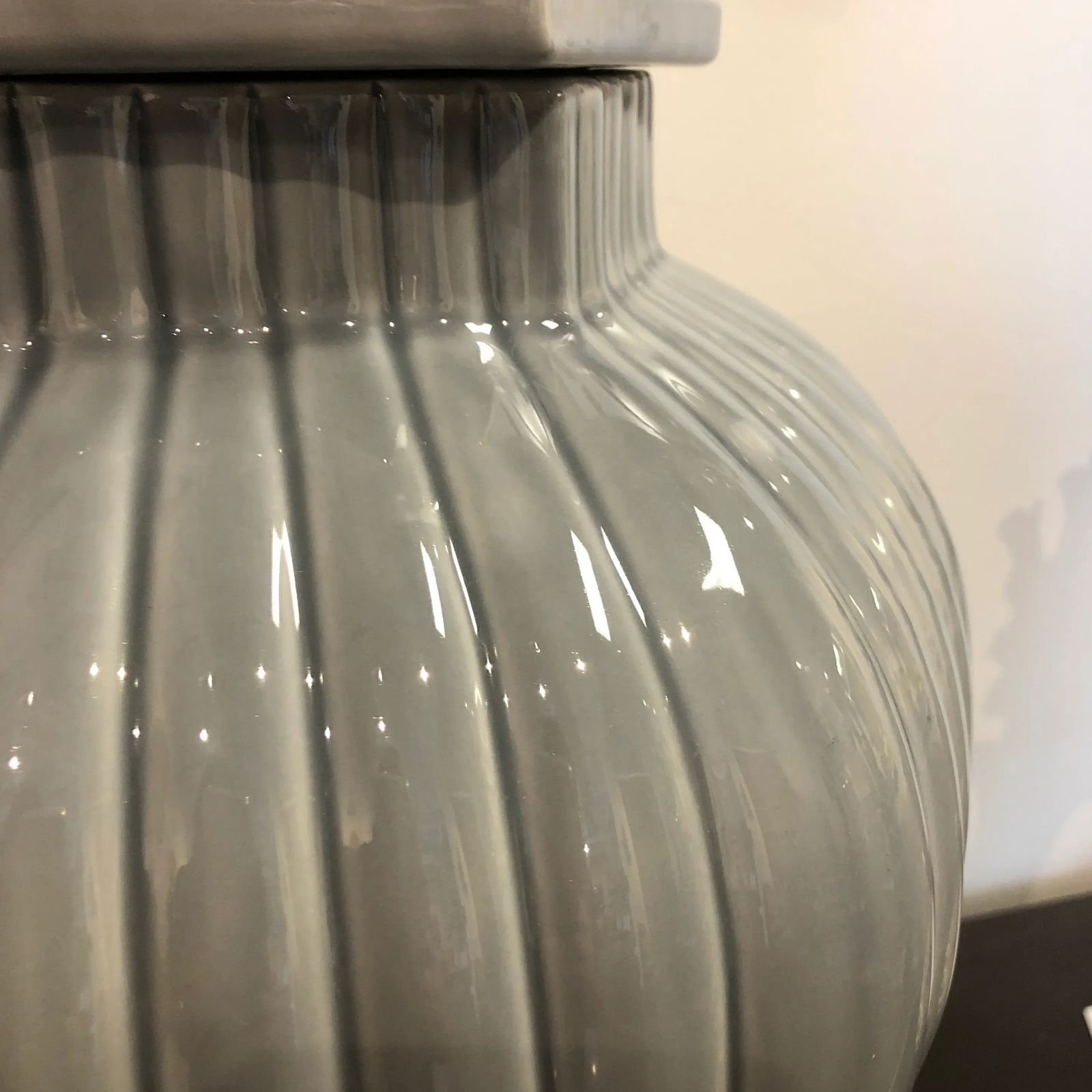 Vintage Italian Grey Ceramic Vase With Lid and Fluted Design - 4