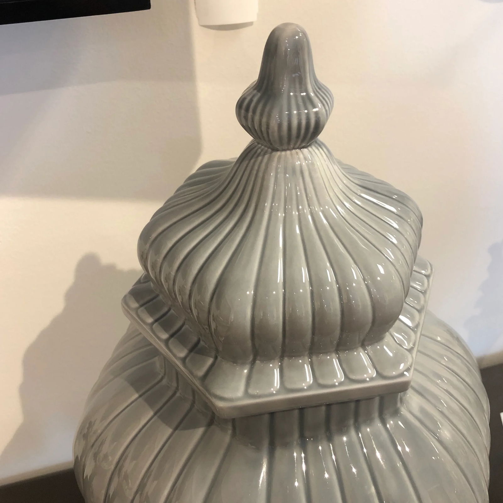 Vintage Italian Grey Ceramic Vase With Lid and Fluted Design - 5