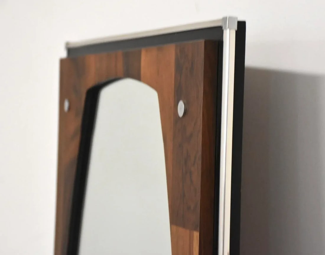 1970s Rosewood and Chrome Mirror - 3