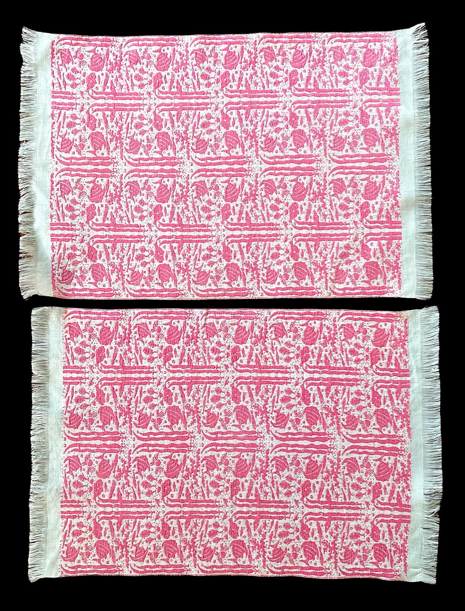 1950s Linen Pink and White Tropical Fish Print Placemats Cloth Napkins - Set of 8 - 3